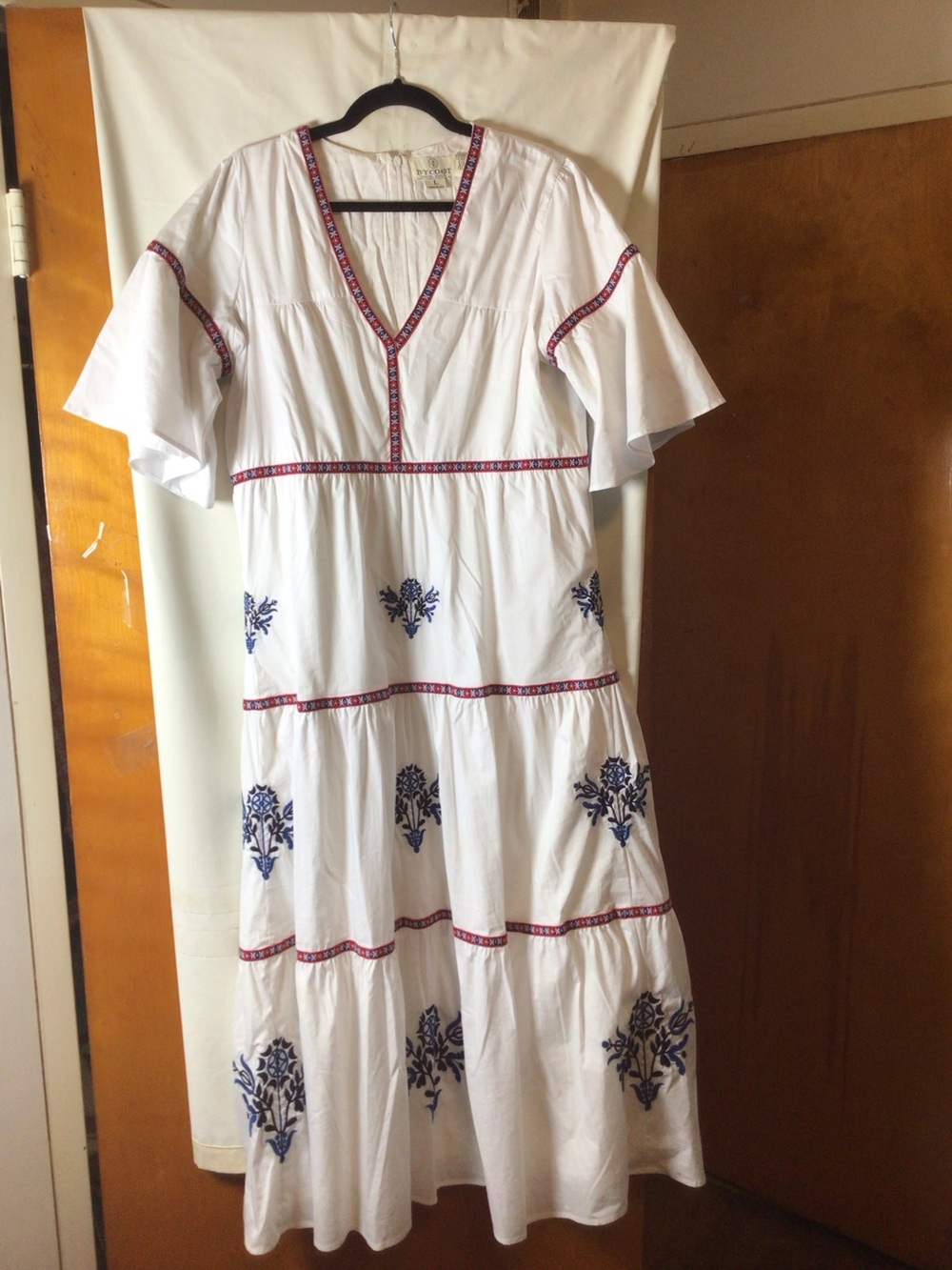 Ivy coast   UPF 50+  cottage core,festival tiered cotton linen midi  dress Sz L